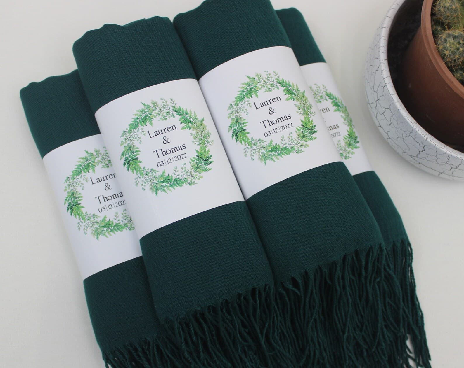 Forest Green Pashmina Shawl Wedding Favour — handmade by Butterflyy Shop