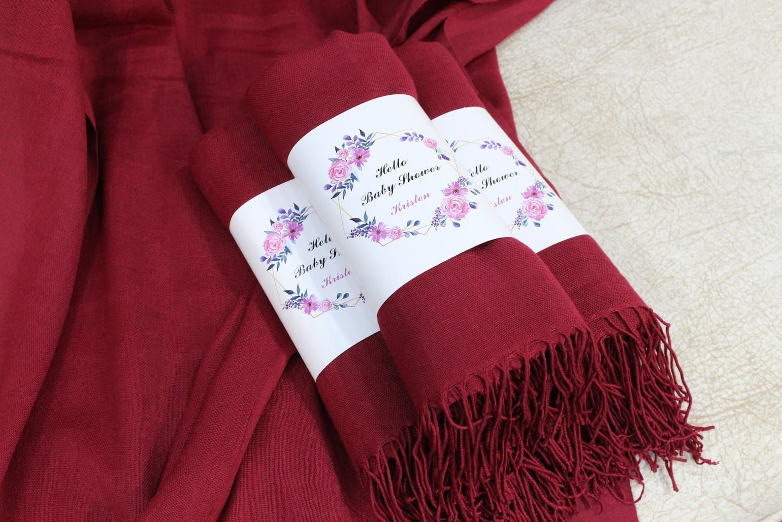 Burgundy Pashmina Shawl Wedding Favour — handmade by Butterflyy Shop