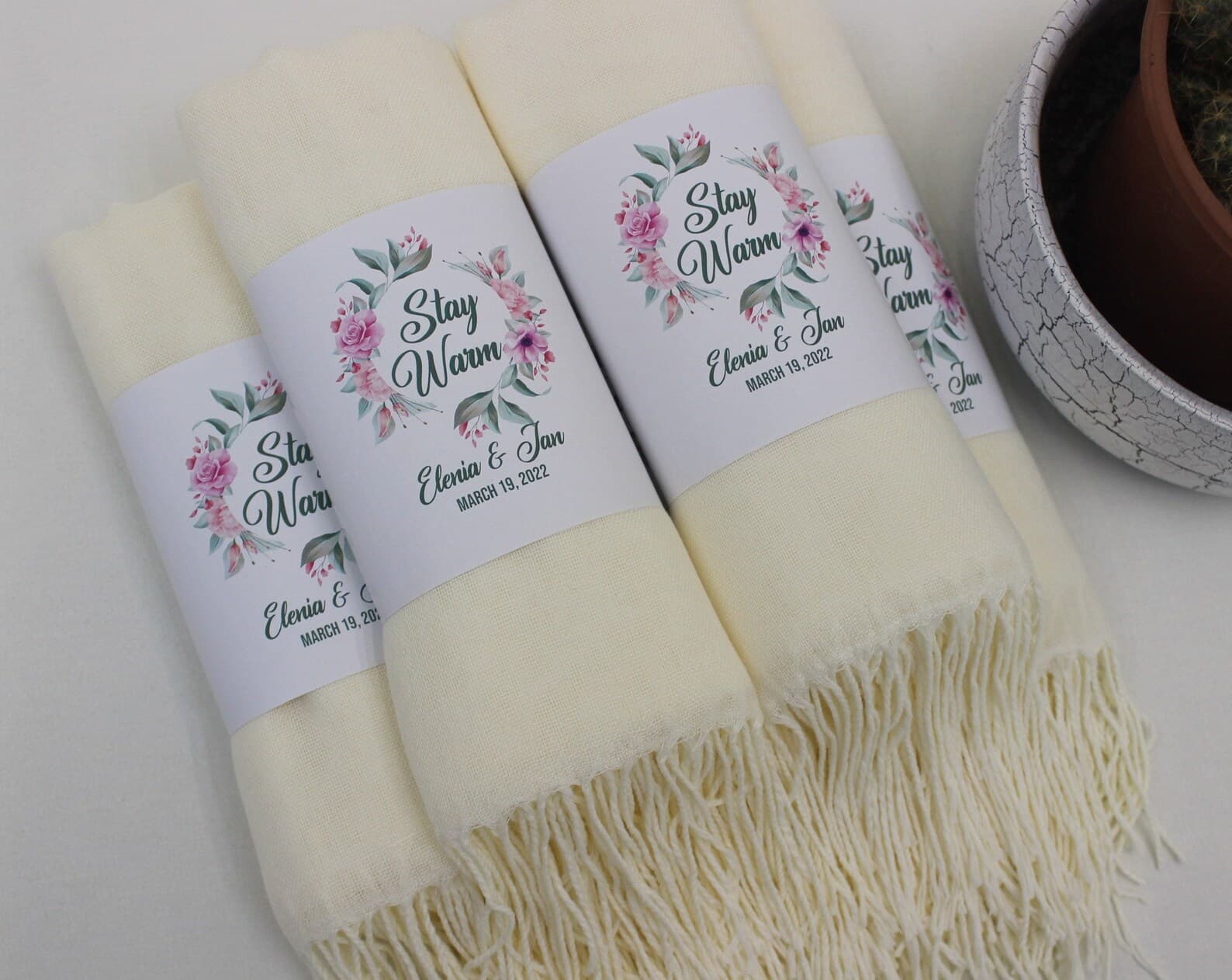 Ivory Pashmina Shawl Wedding Favour — handmade by Butterflyy Shop